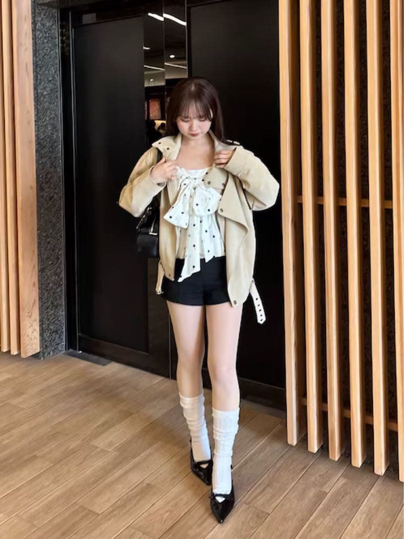 chico 新品 スタンドカラーレザールーズジャケット