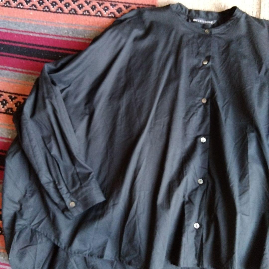 ミズイロインド　mizuiro ind 黒バックギャザーブラウスシャツ