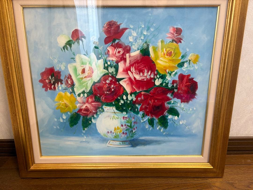 絵画　キャンバス　額装　バラ　薔薇　花