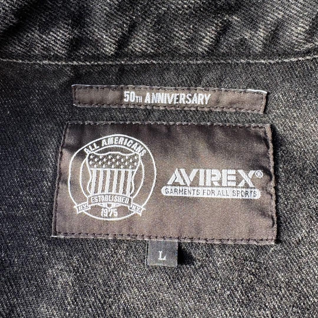 ジャケット・アウター AVIREX LEATHER PATCH DENIM JACKET BLACK