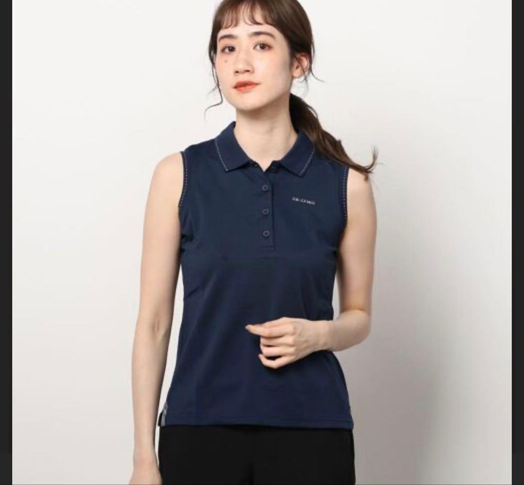ベーシックポロ　ノースリーブ　3Dロゴ　スカート　セットアップ　春夏　ネイビー