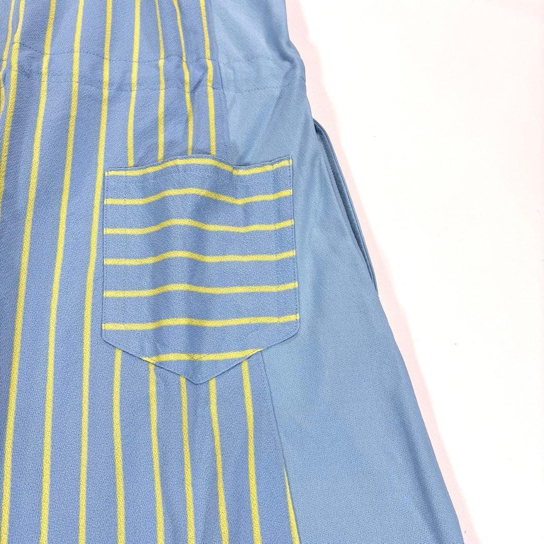 アンパスィ　半袖ポロシャツ　ワンピース　ストライプ　スカイブルー S