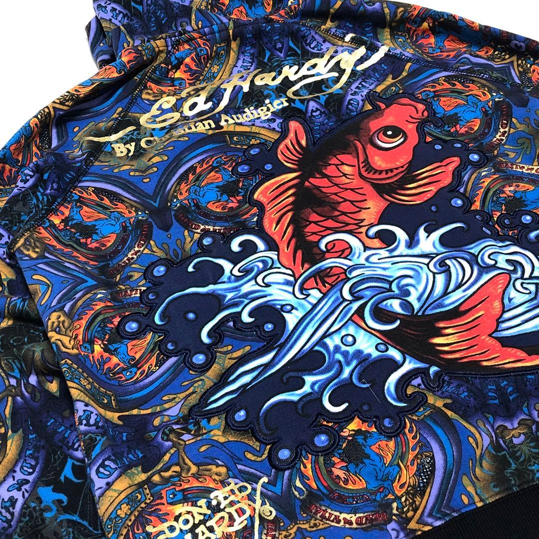 エドハーディー クリスチャンオードジェー パーカー 総柄 和柄 虎 鯉 Lサイズ