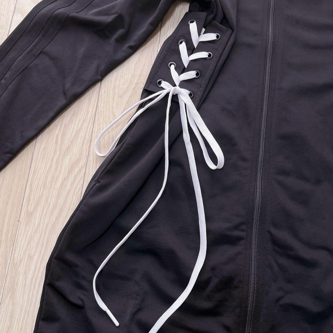 adidas レースアップトラックジャケット ワンピース XL リボン ブラック