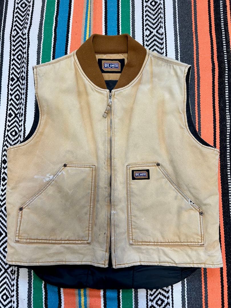ビッグスミス ダックベスト L ベージュ フェード ペイント 中綿入 ビンテージ
