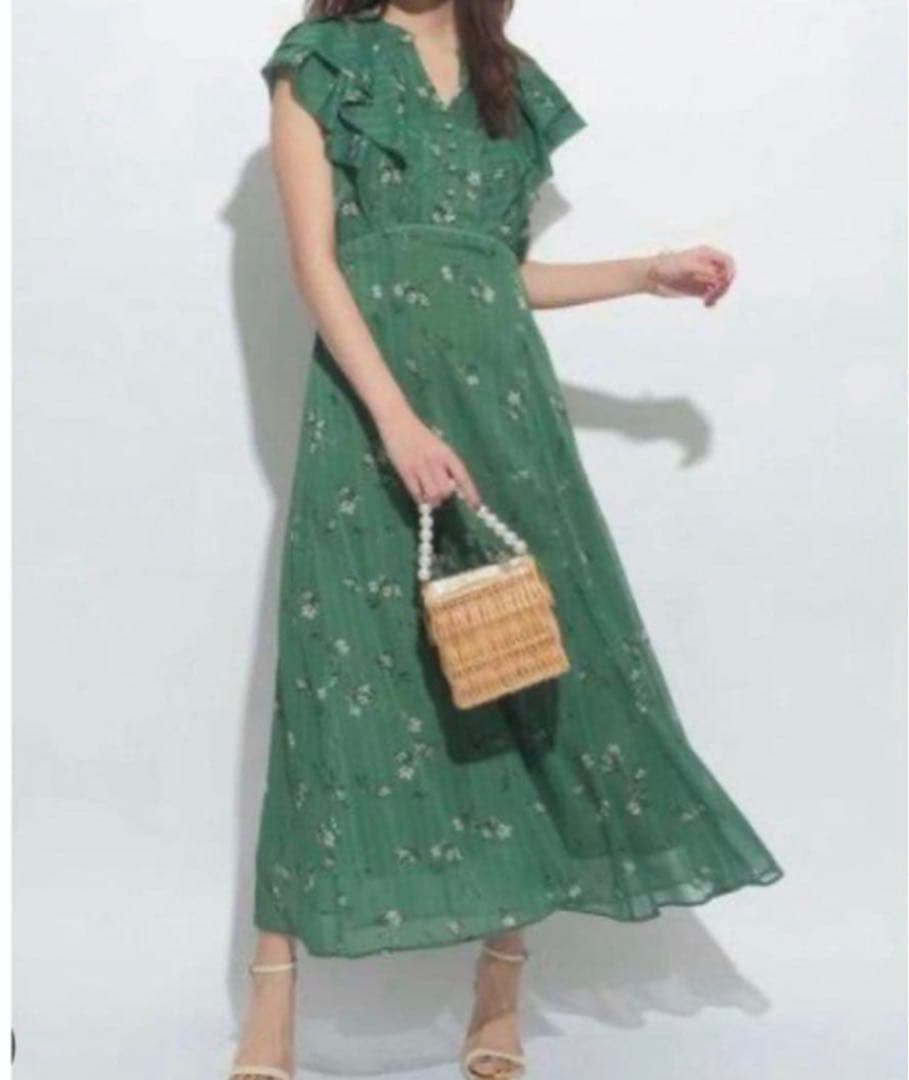 a*g様 ジャスグリッティー フラワープリント フリルワンピース グリーン サイ