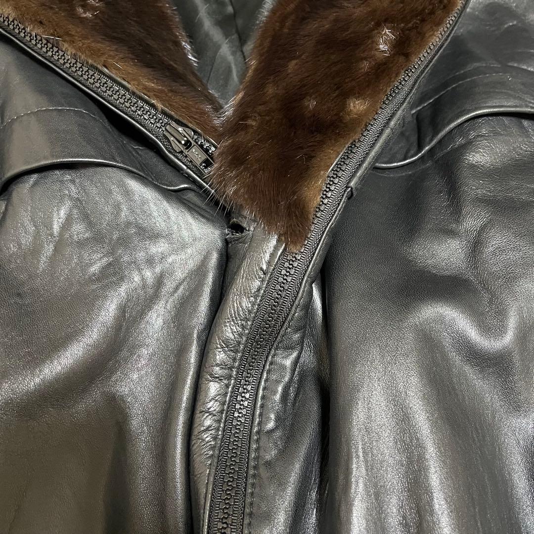 【美品XL程】JINDO ラムレザージャケット　ミンクファー　変形　希少品