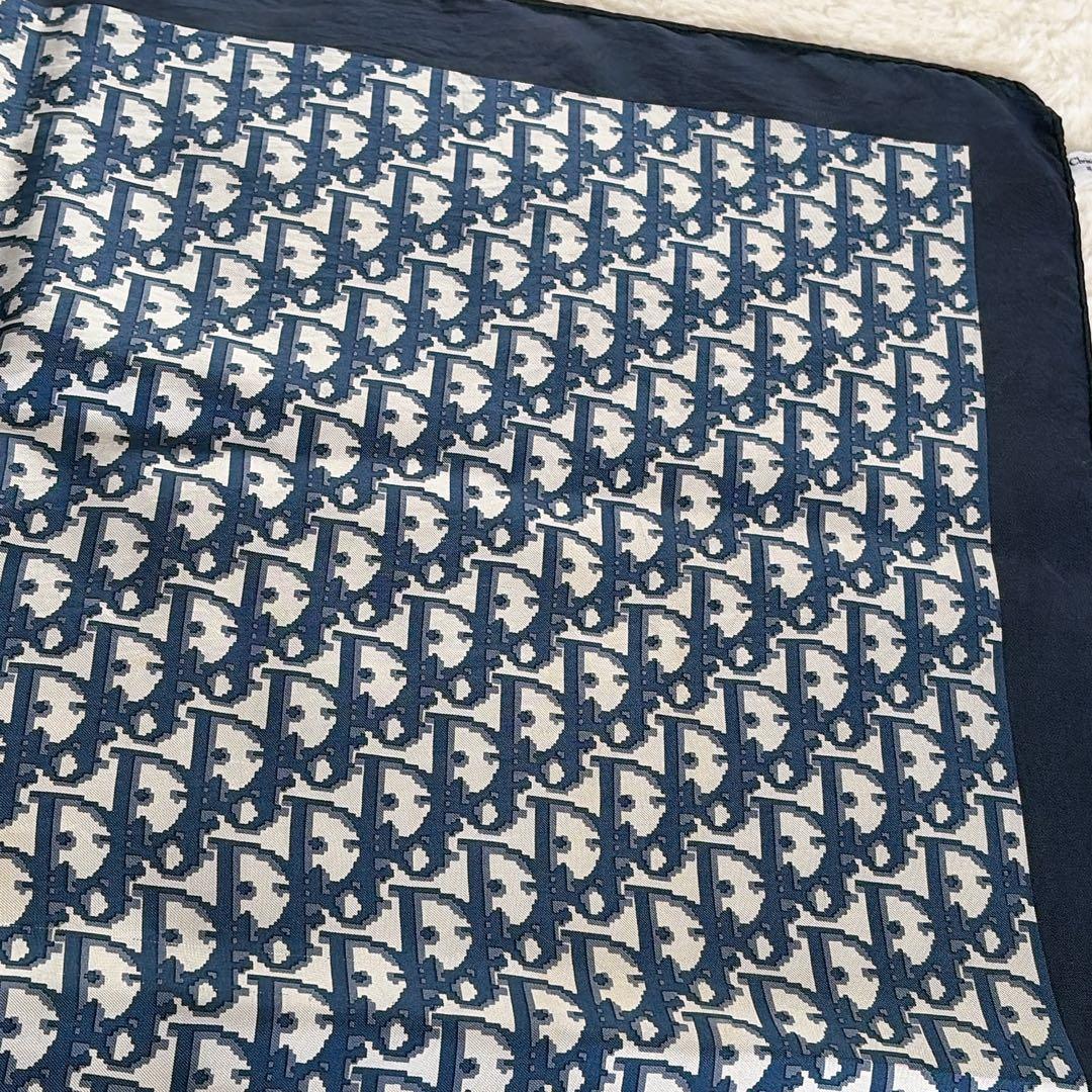 【クリスチャンディオール】シルク100%大判スカーフ トロッター ネイビー 白