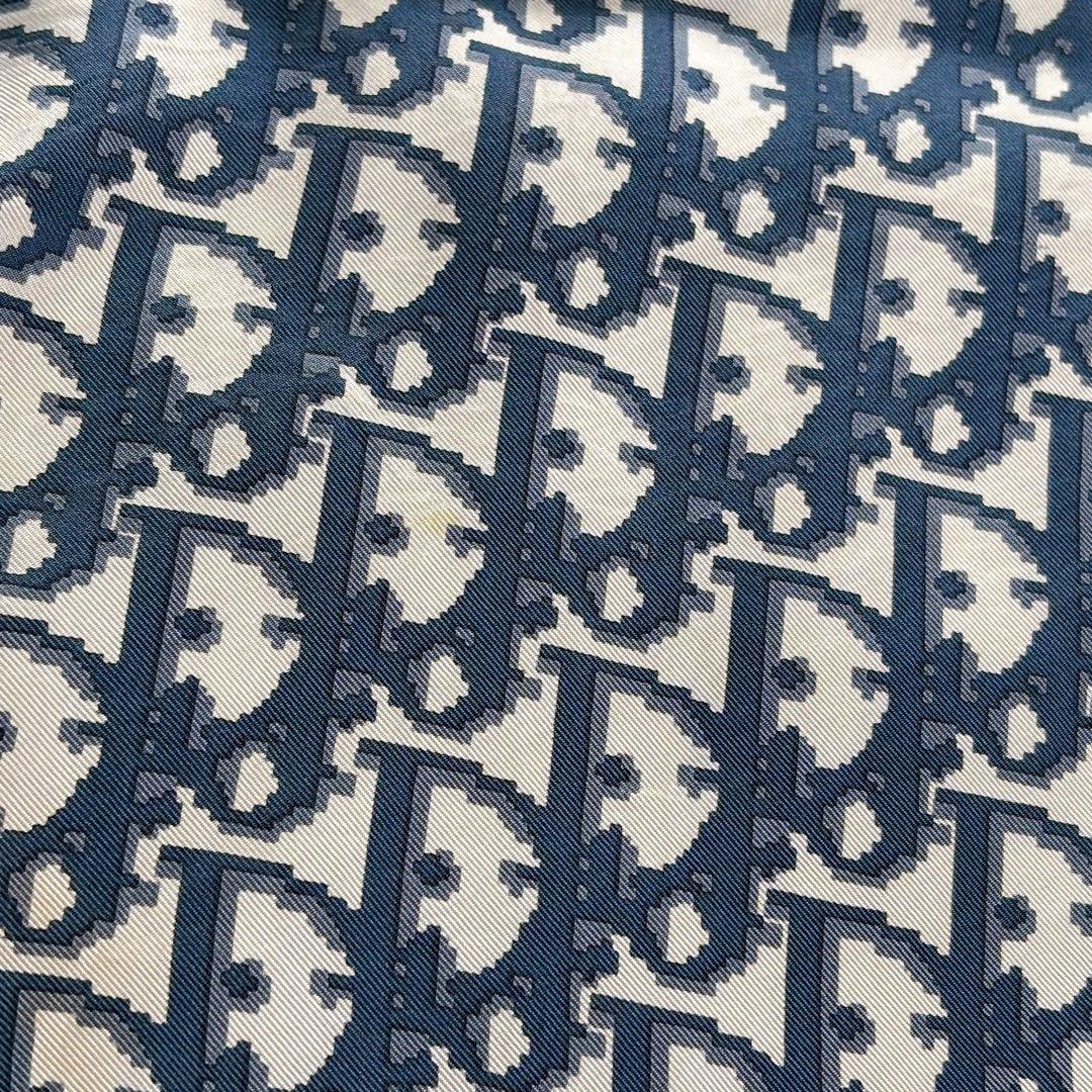 【クリスチャンディオール】シルク100%大判スカーフ トロッター ネイビー 白