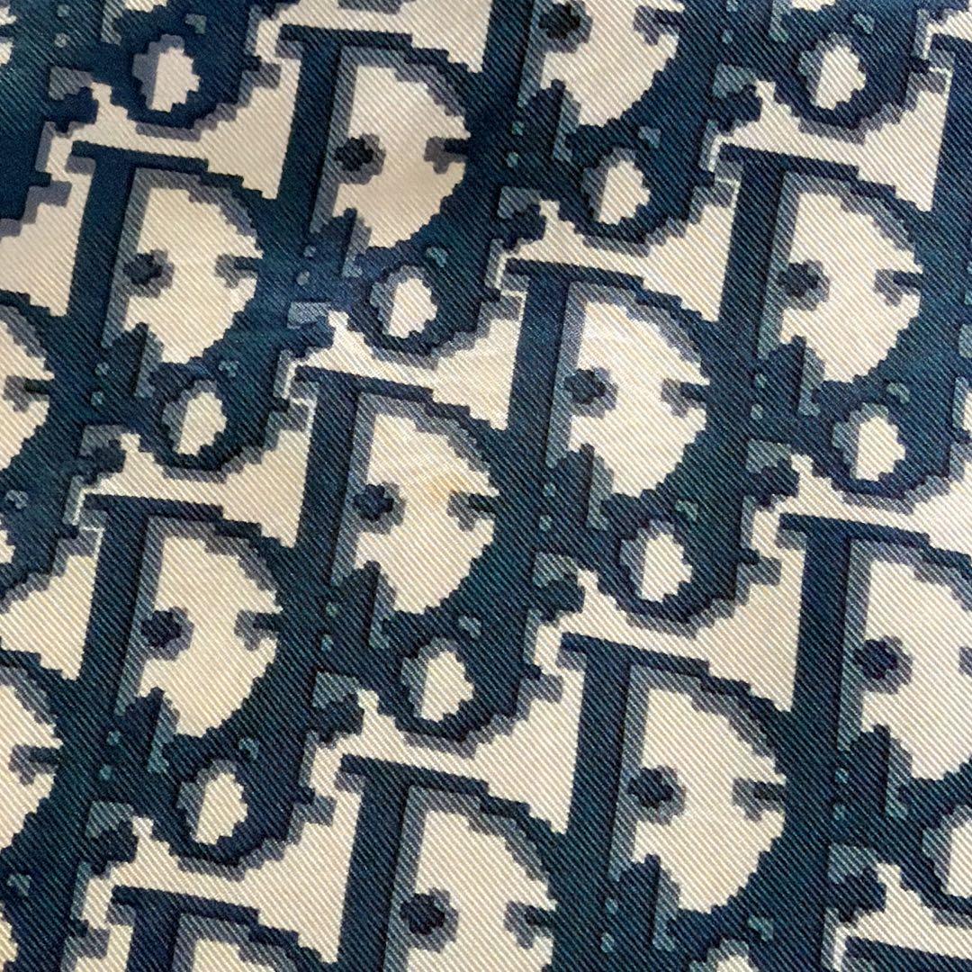 【クリスチャンディオール】シルク100%大判スカーフ トロッター ネイビー 白