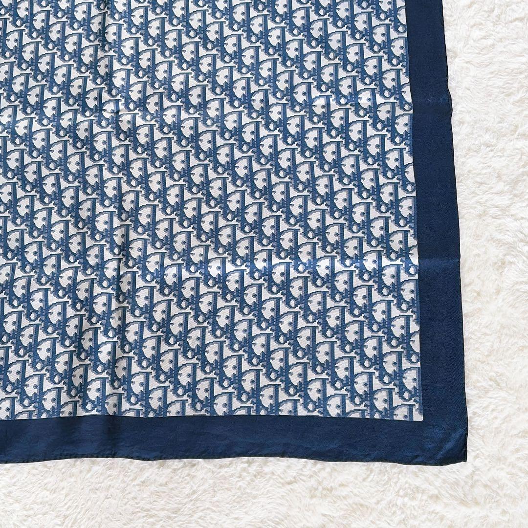 【クリスチャンディオール】シルク100%大判スカーフ トロッター ネイビー 白