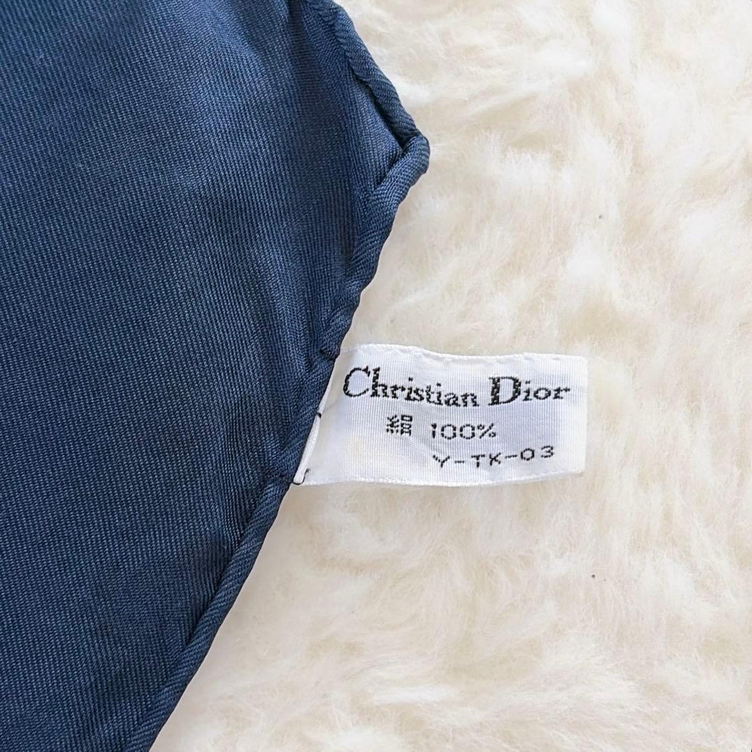 【クリスチャンディオール】シルク100%大判スカーフ トロッター ネイビー 白