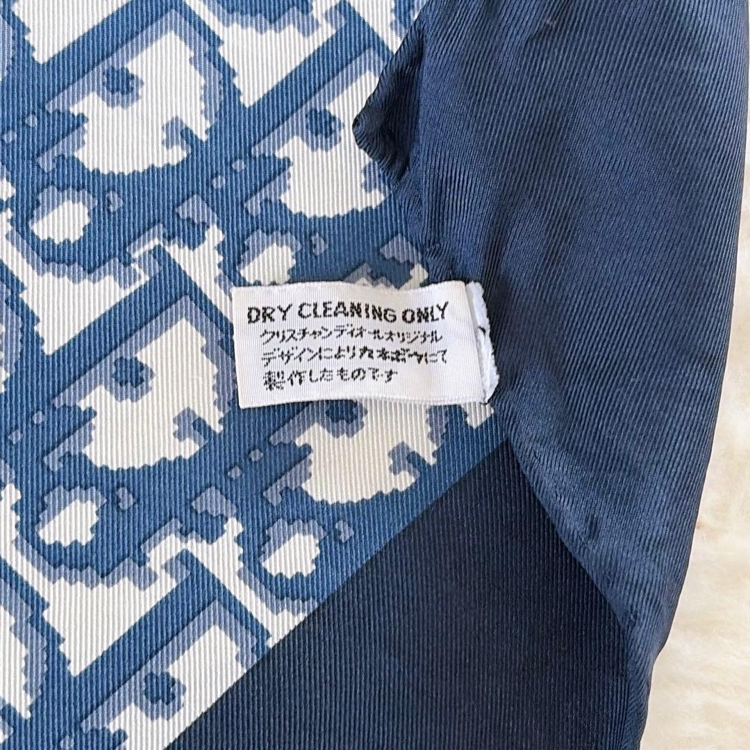 【クリスチャンディオール】シルク100%大判スカーフ トロッター ネイビー 白