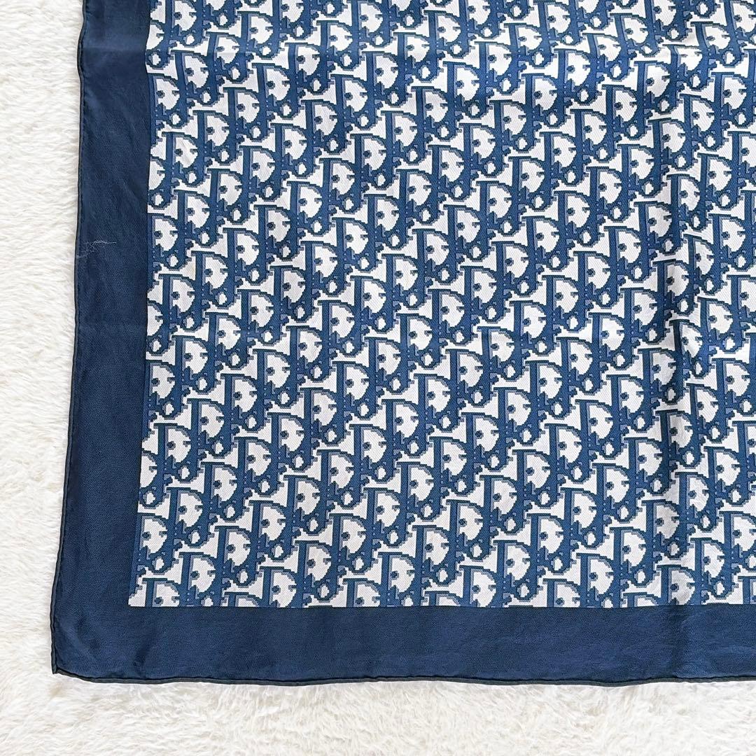 【クリスチャンディオール】シルク100%大判スカーフ トロッター ネイビー 白