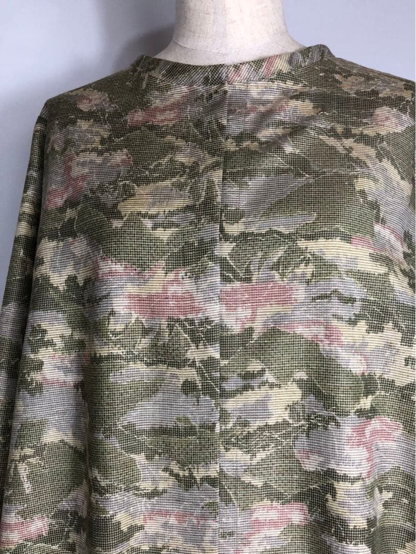 444 着物リメイク 正絹 大島紬 ロングジャケット Ｌサイズ スカーフ付き