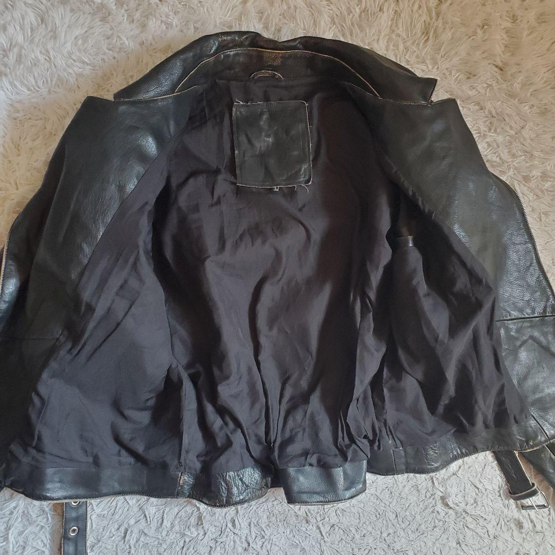 ヴィンテージ 本革 ダブル レザー ライダース ベルト式 L