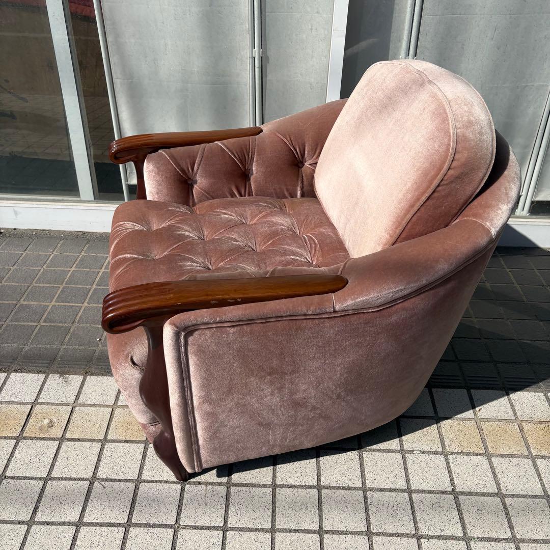 ②マルニ モケットソファ 1人掛け ベロアソファ アームチェア 昭和レトロ古家具