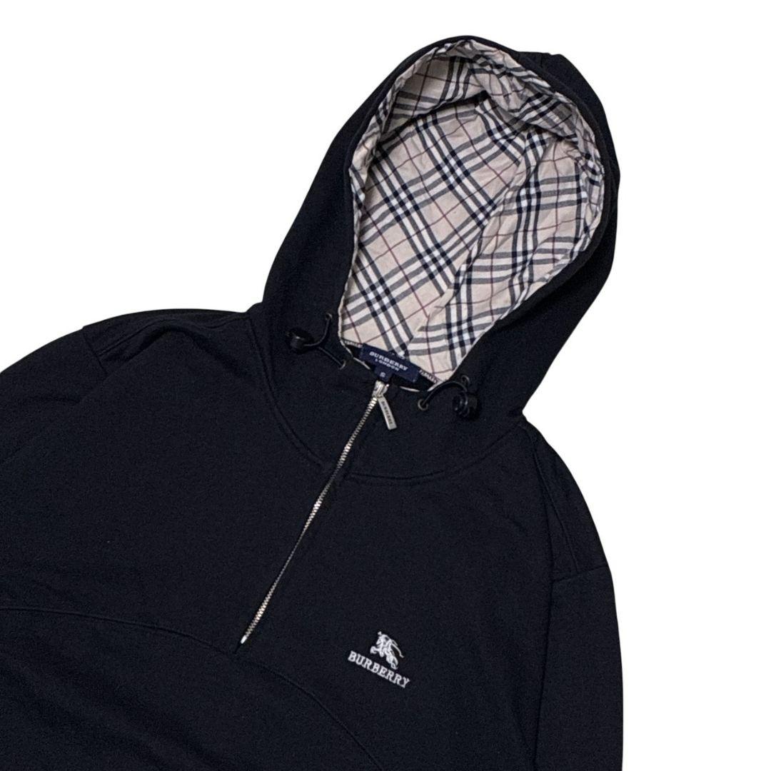 美品✨バーバリーロンドン パーカー ノヴァチェック ハーフジップ 刺繍ロゴ 黒