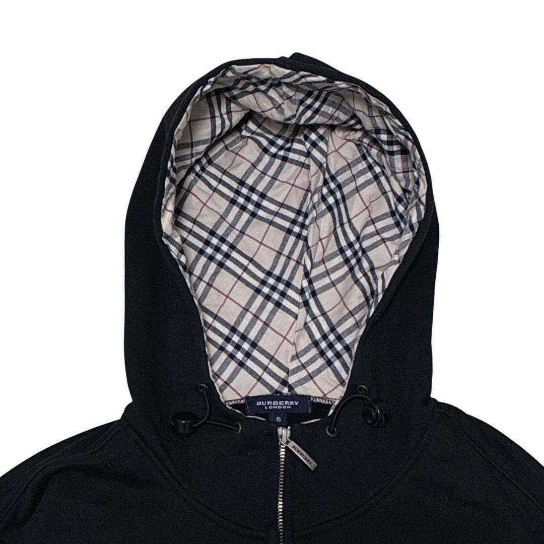 美品✨バーバリーロンドン パーカー ノヴァチェック ハーフジップ 刺繍ロゴ 黒