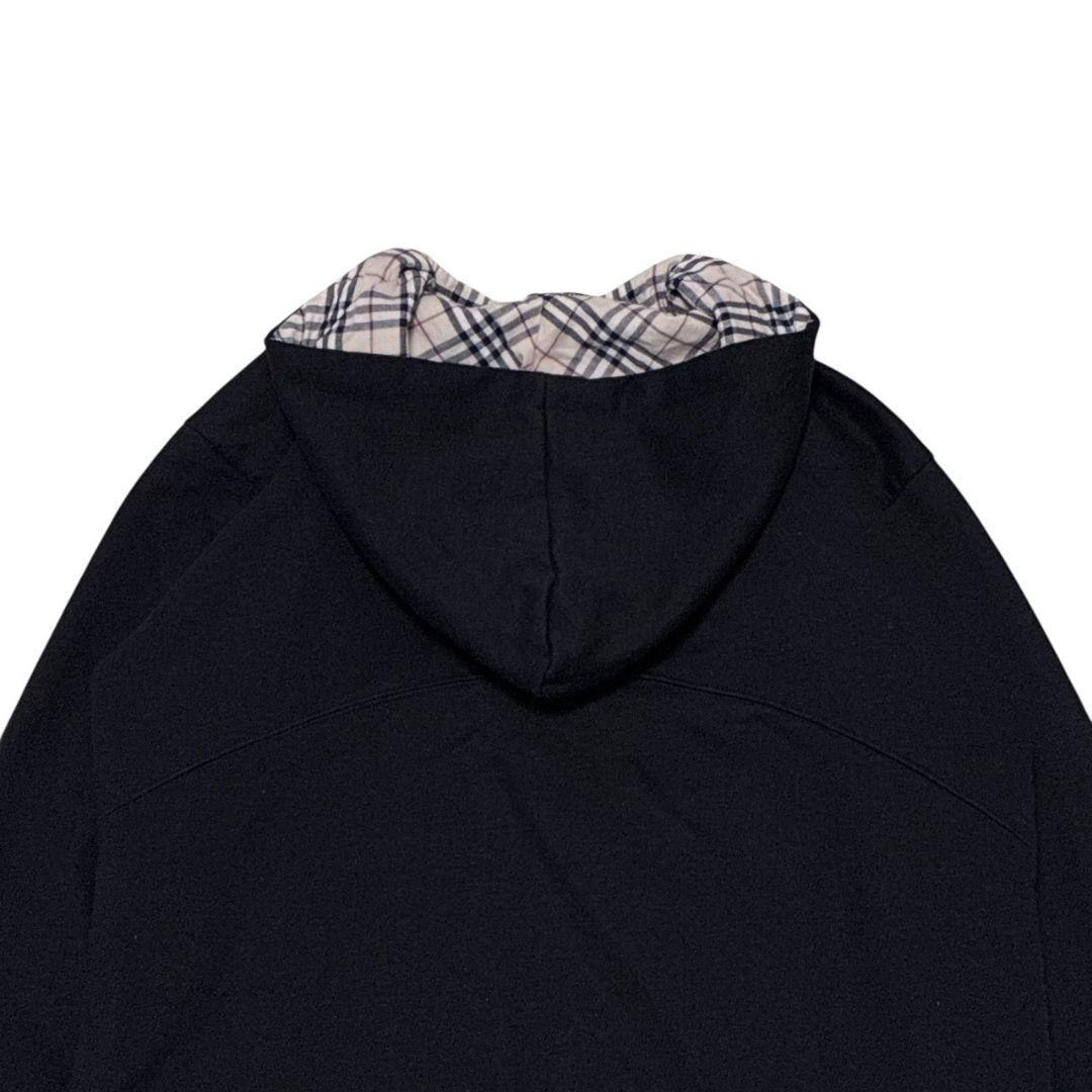 美品✨バーバリーロンドン パーカー ノヴァチェック ハーフジップ 刺繍ロゴ 黒