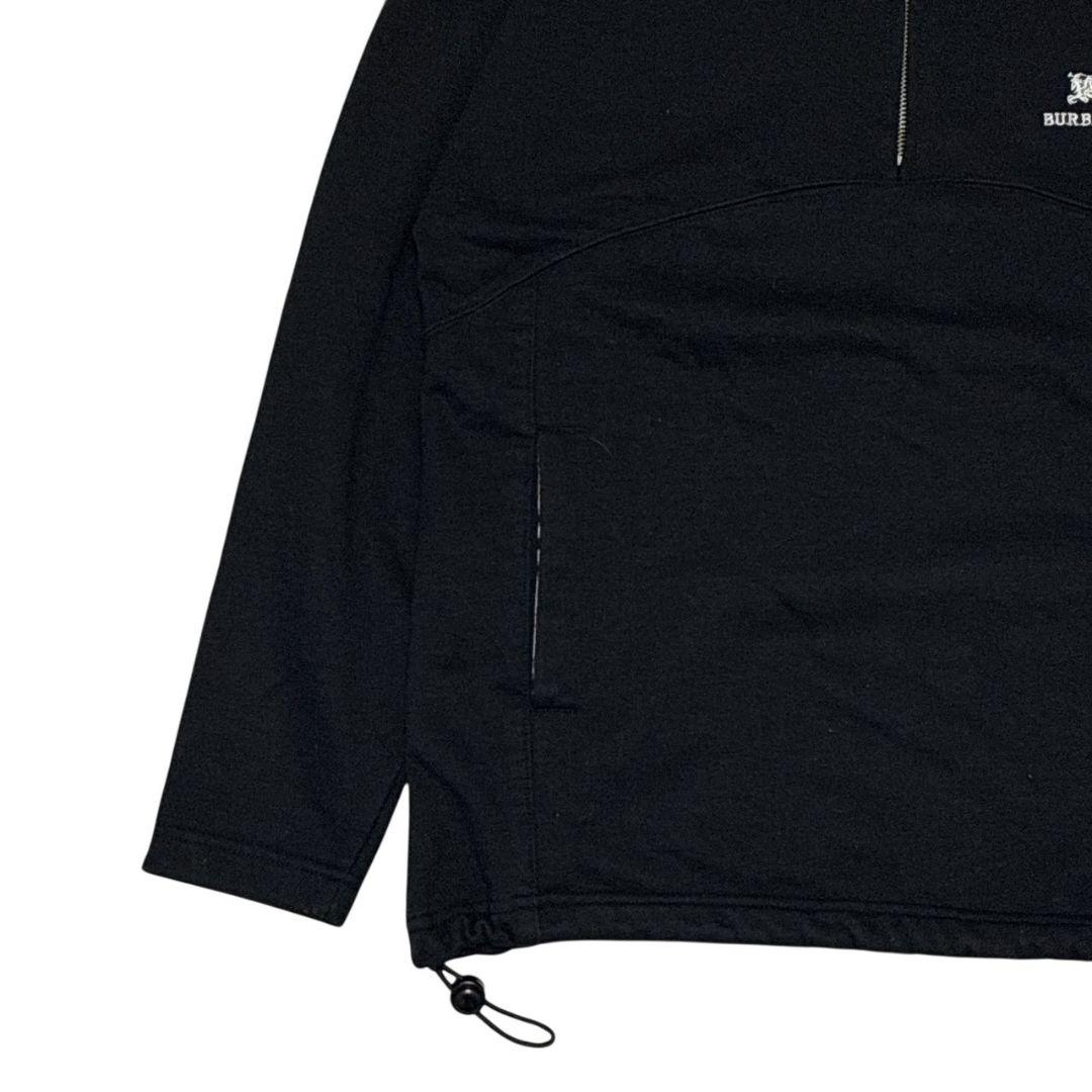 美品✨バーバリーロンドン パーカー ノヴァチェック ハーフジップ 刺繍ロゴ 黒