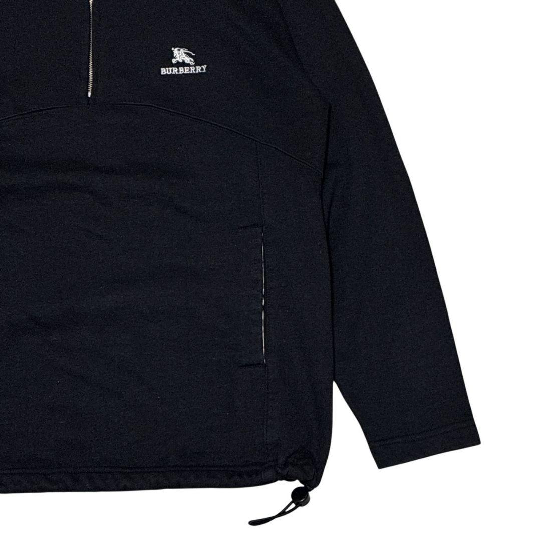 美品✨バーバリーロンドン パーカー ノヴァチェック ハーフジップ 刺繍ロゴ 黒