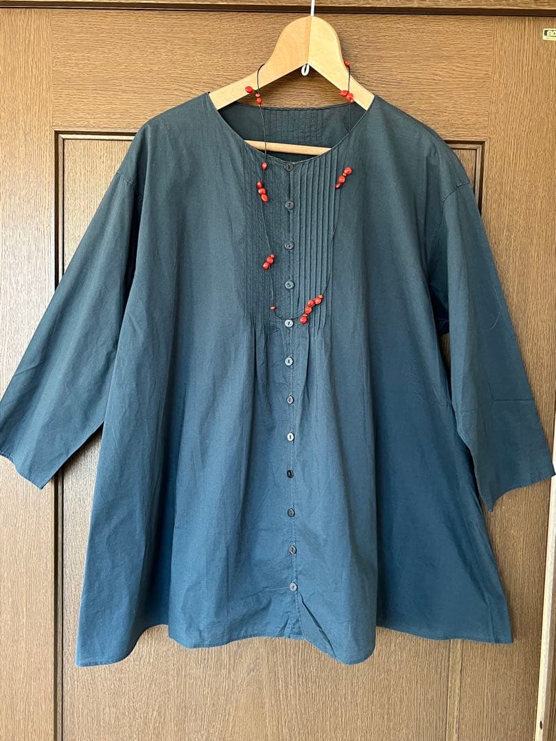 ヨーガンレール　　深いグリーン　タック　ワンピース　羽織り