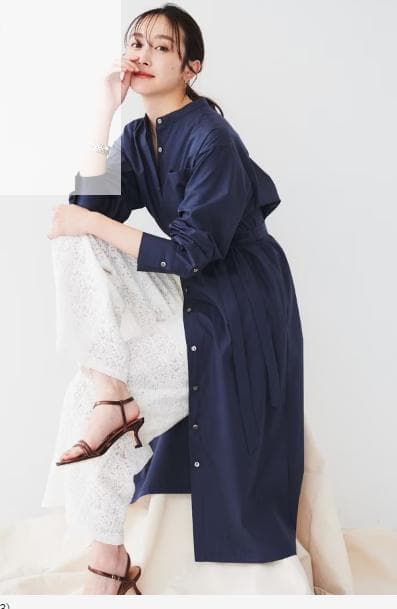 2025.美品.定価3.3万☆アンタイトル 洗える シャツワンピース 紺 44