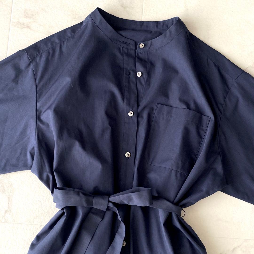 2025.美品.定価3.3万☆アンタイトル 洗える シャツワンピース 紺 44
