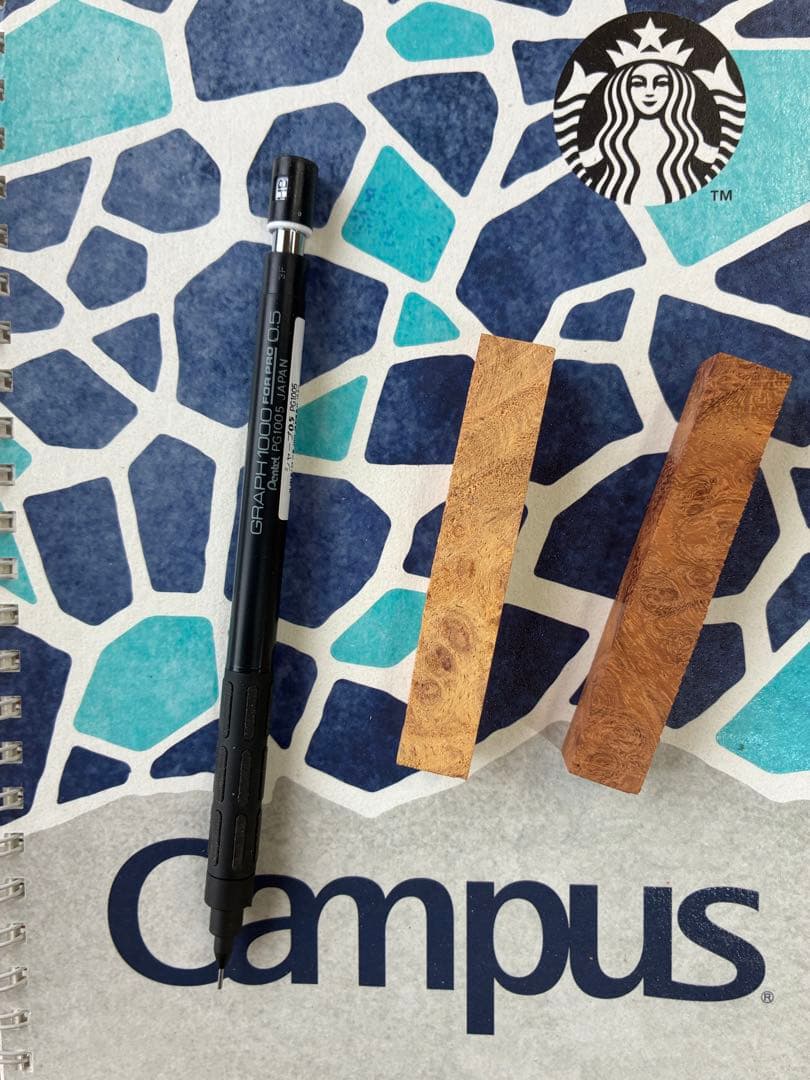 シズク出品　グラフ1000 0.5mm 花梨瘤　木軸キャップ、エボグリップ