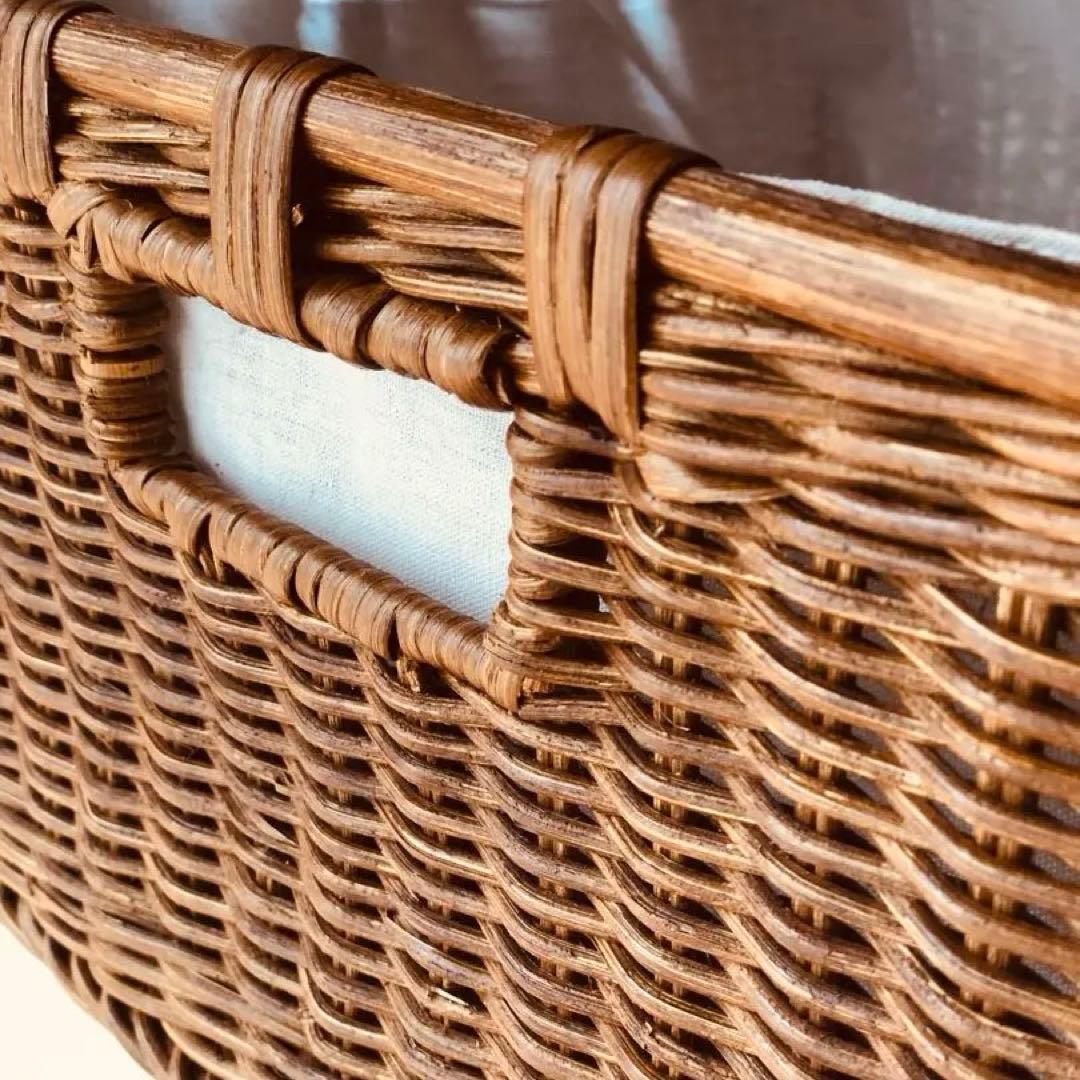 《 ビンテージ ワゴン 》ラタン籠 取っ手 インダストリアル 無垢天板