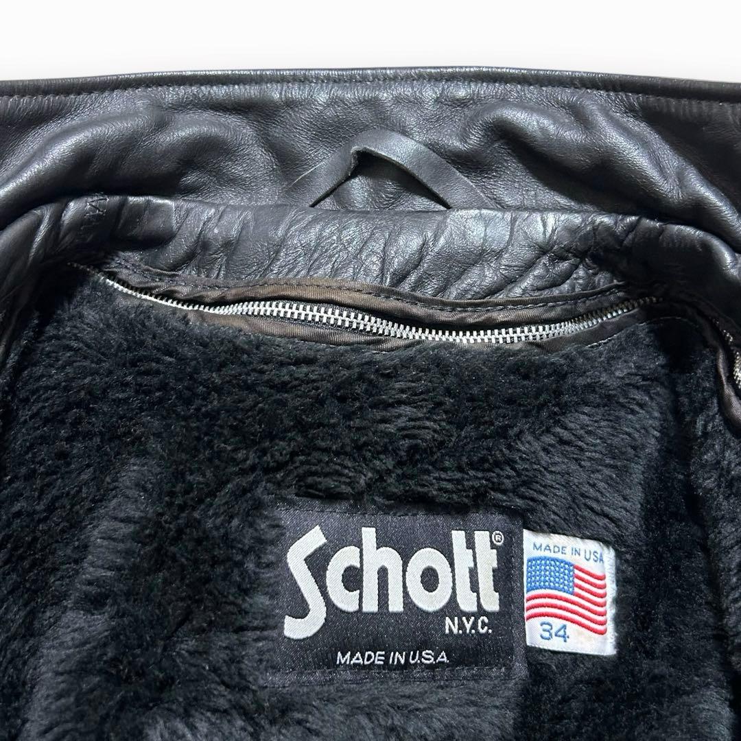 割引済！Schott 641 レザー シングルライダース ボアライナー付 34