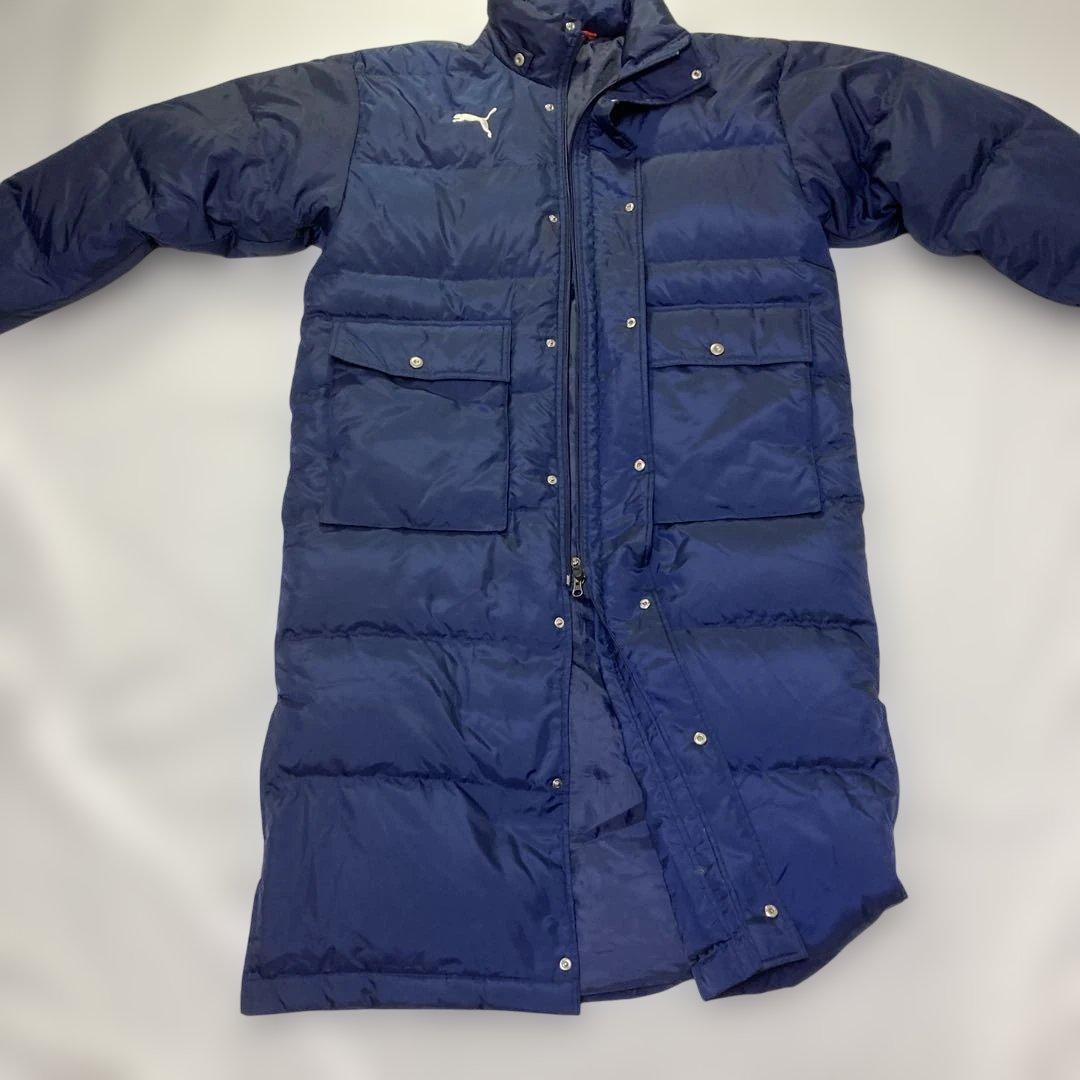 【極暖】PUMA プーマ ダウンコート ベンチコート XL相当 刺繍ロゴ 紺