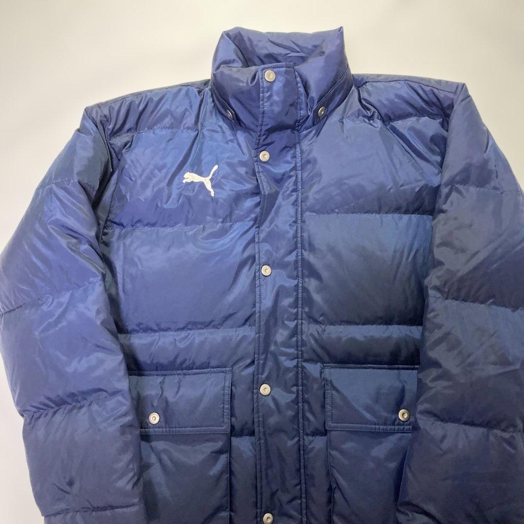 【極暖】PUMA プーマ ダウンコート ベンチコート XL相当 刺繍ロゴ 紺