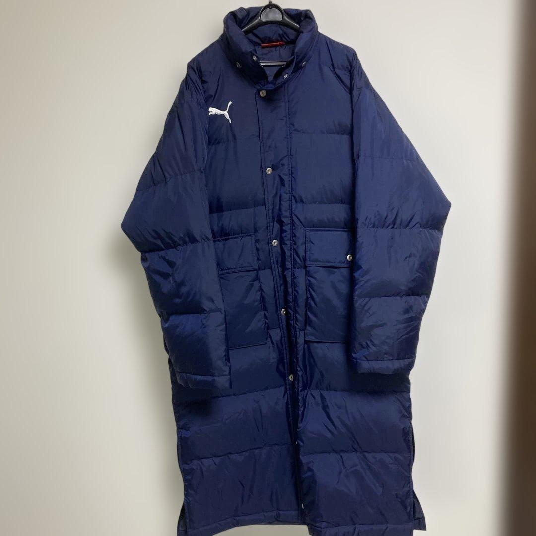 【極暖】PUMA プーマ ダウンコート ベンチコート XL相当 刺繍ロゴ 紺