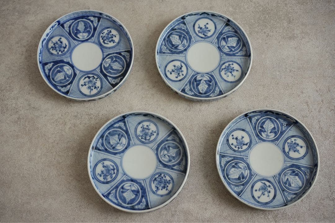 染付 5寸 切立 プレート 4枚 銘々皿 中皿 伊万里焼