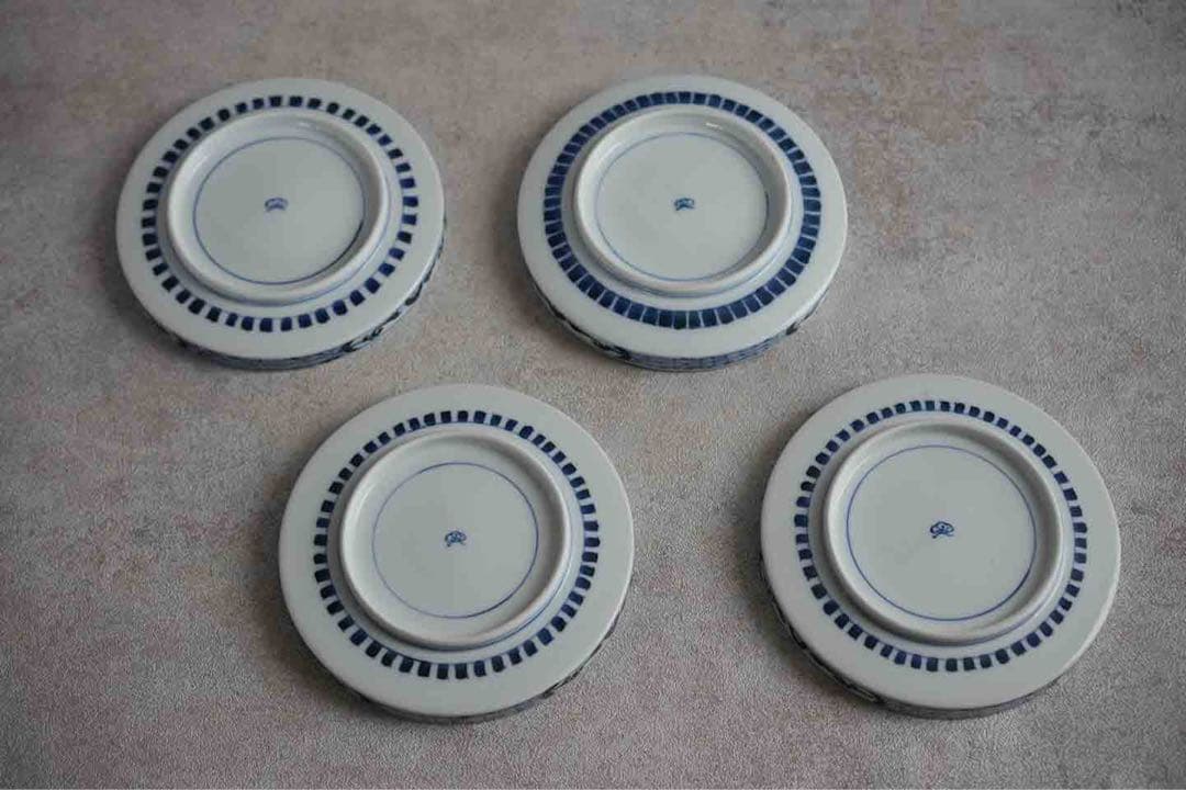 染付 5寸 切立 プレート 4枚 銘々皿 中皿 伊万里焼