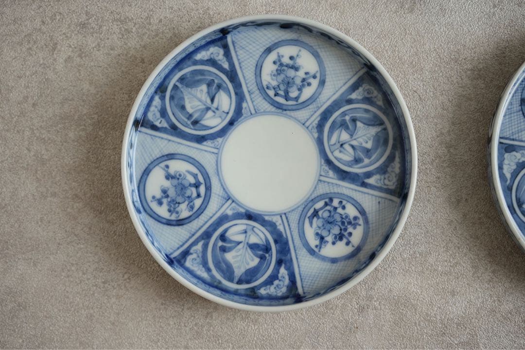染付 5寸 切立 プレート 4枚 銘々皿 中皿 伊万里焼