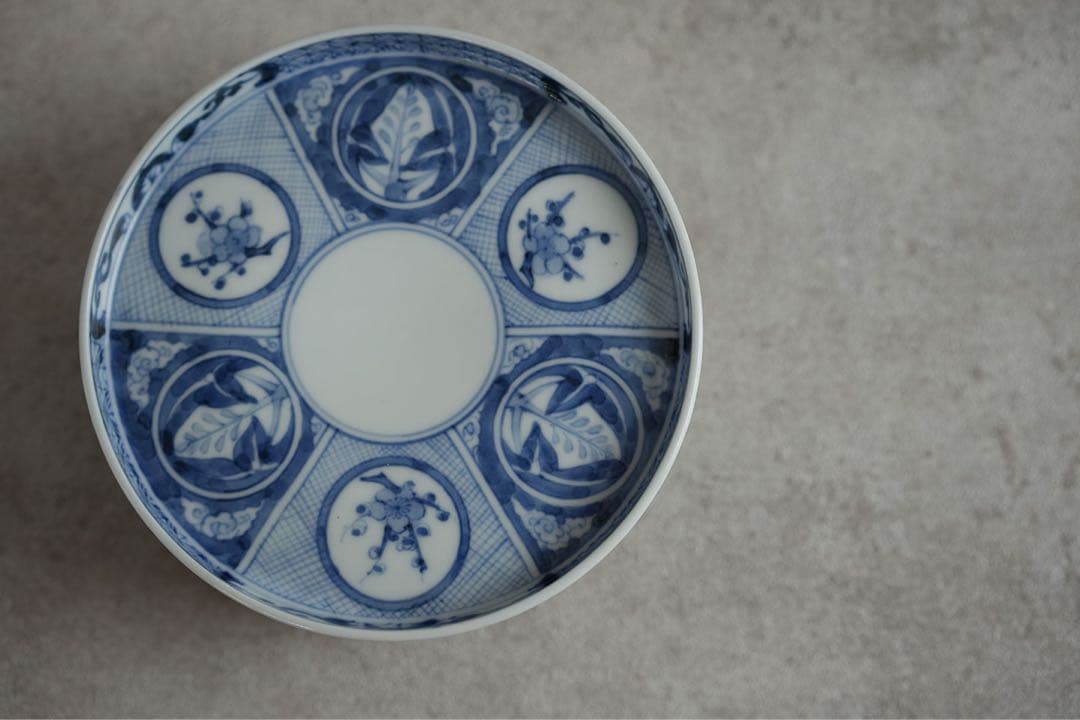 染付 5寸 切立 プレート 4枚 銘々皿 中皿 伊万里焼