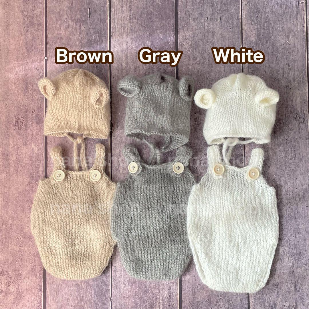 ブラウン♪くま耳帽子とクマオーバーオール ニューボーンフォト撮影衣装 ボンネット