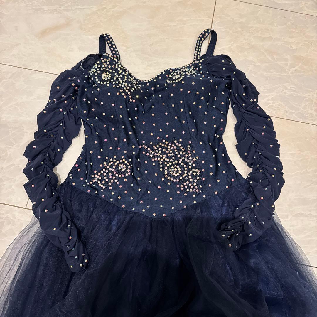 【特価品】社交ダンスワンピース　パーティワンピース　ロイヤルブルー　スパンコール