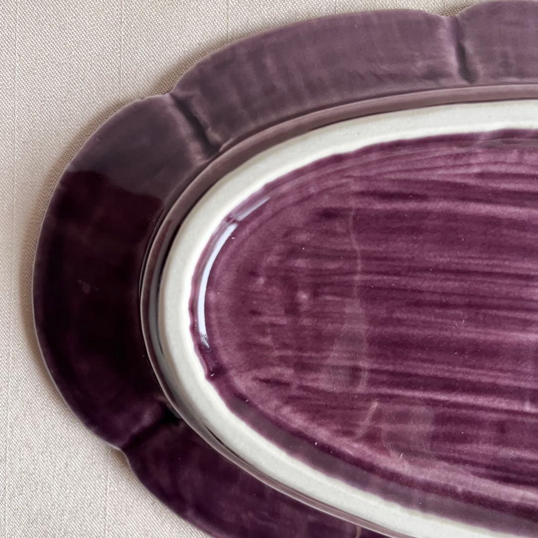 ★新品未使用 ★福泉窯 　紫釉プラチナ　龍絵　楕円皿　オーバル皿　大皿