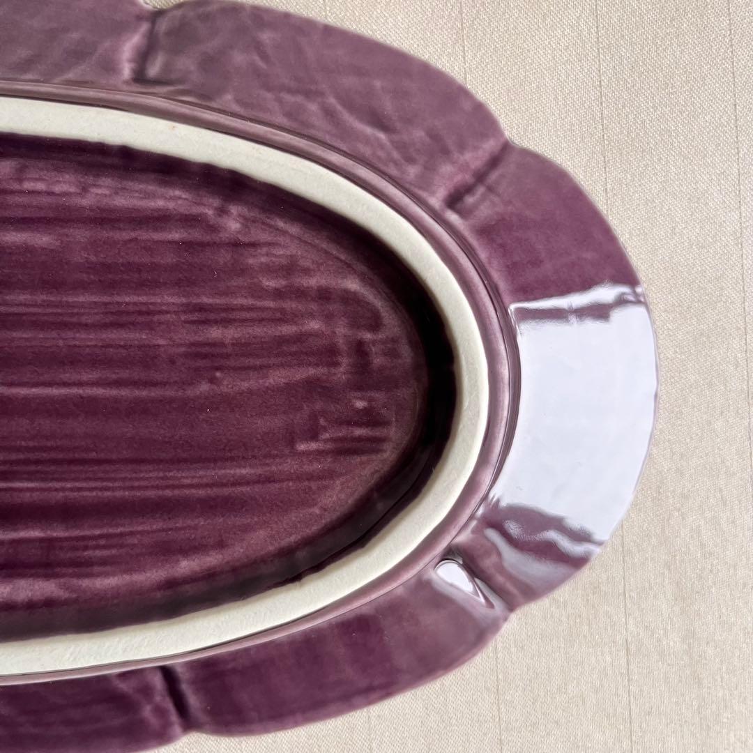 ★新品未使用 ★福泉窯 　紫釉プラチナ　龍絵　楕円皿　オーバル皿　大皿