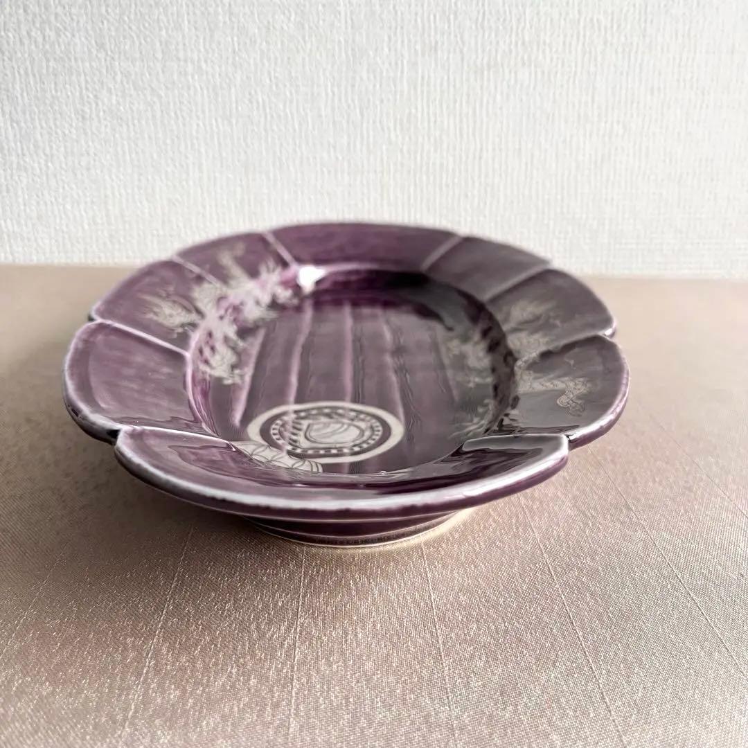 ★新品未使用 ★福泉窯 　紫釉プラチナ　龍絵　楕円皿　オーバル皿　大皿