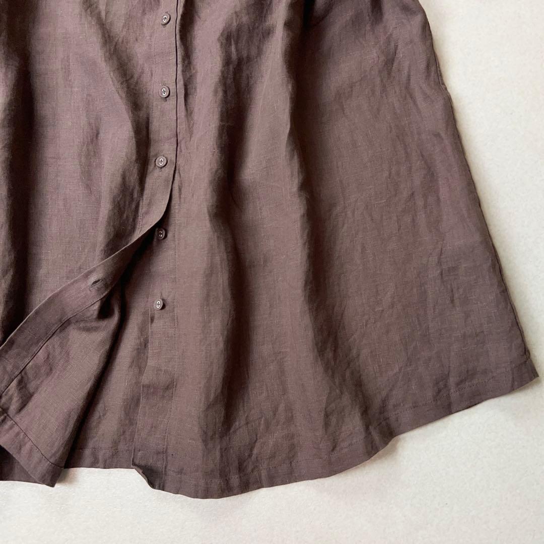 専用ELLIFE 丸襟 刺繍　リネン100 % 麻　ピンタック　ワンピース