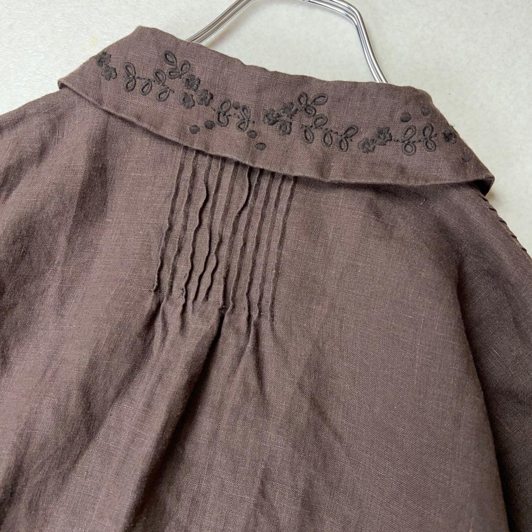 専用ELLIFE 丸襟 刺繍　リネン100 % 麻　ピンタック　ワンピース