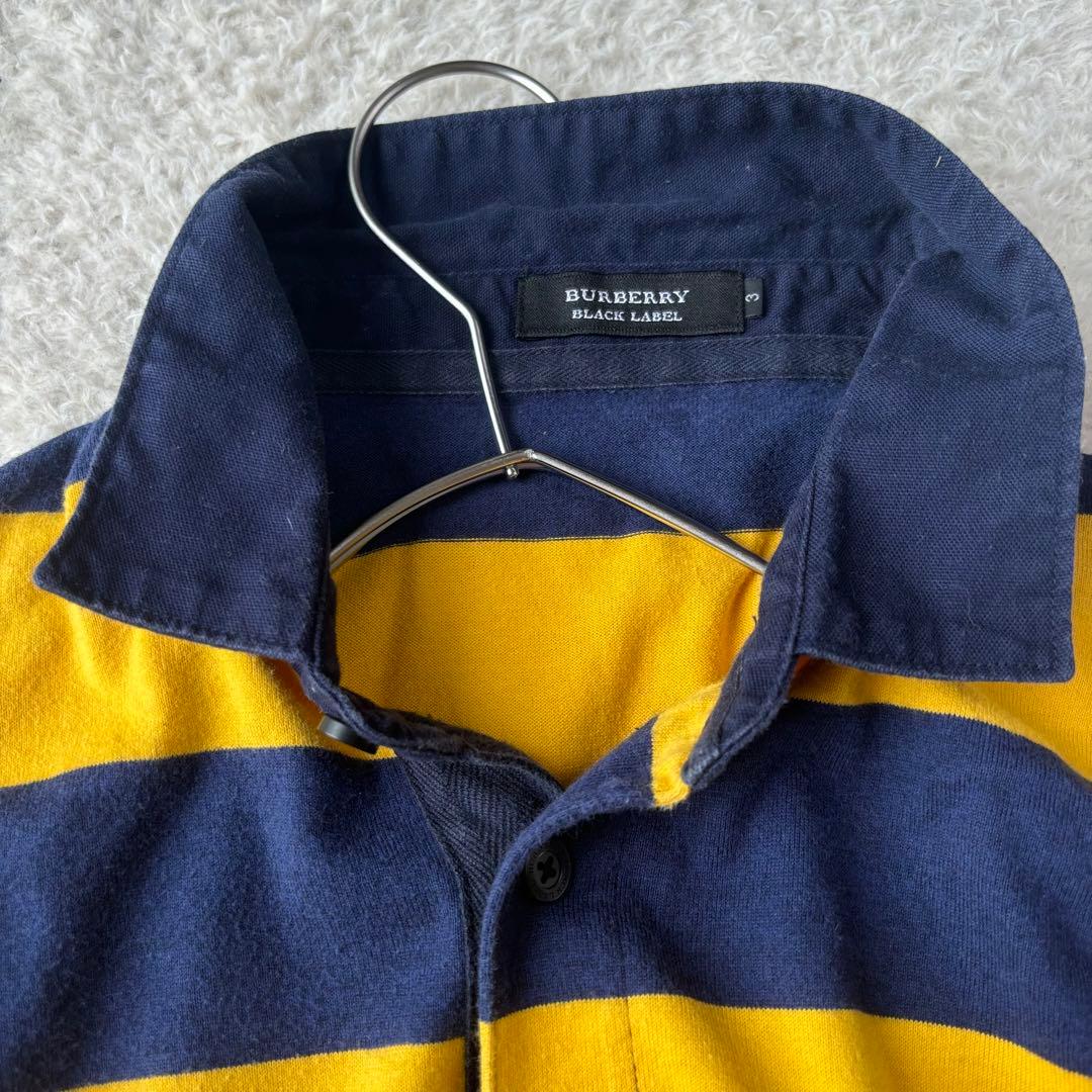 バーバリーブラックレーベル　大きいサイズ　ラガーシャツ　ボーダー　メンズロゴ刺繍