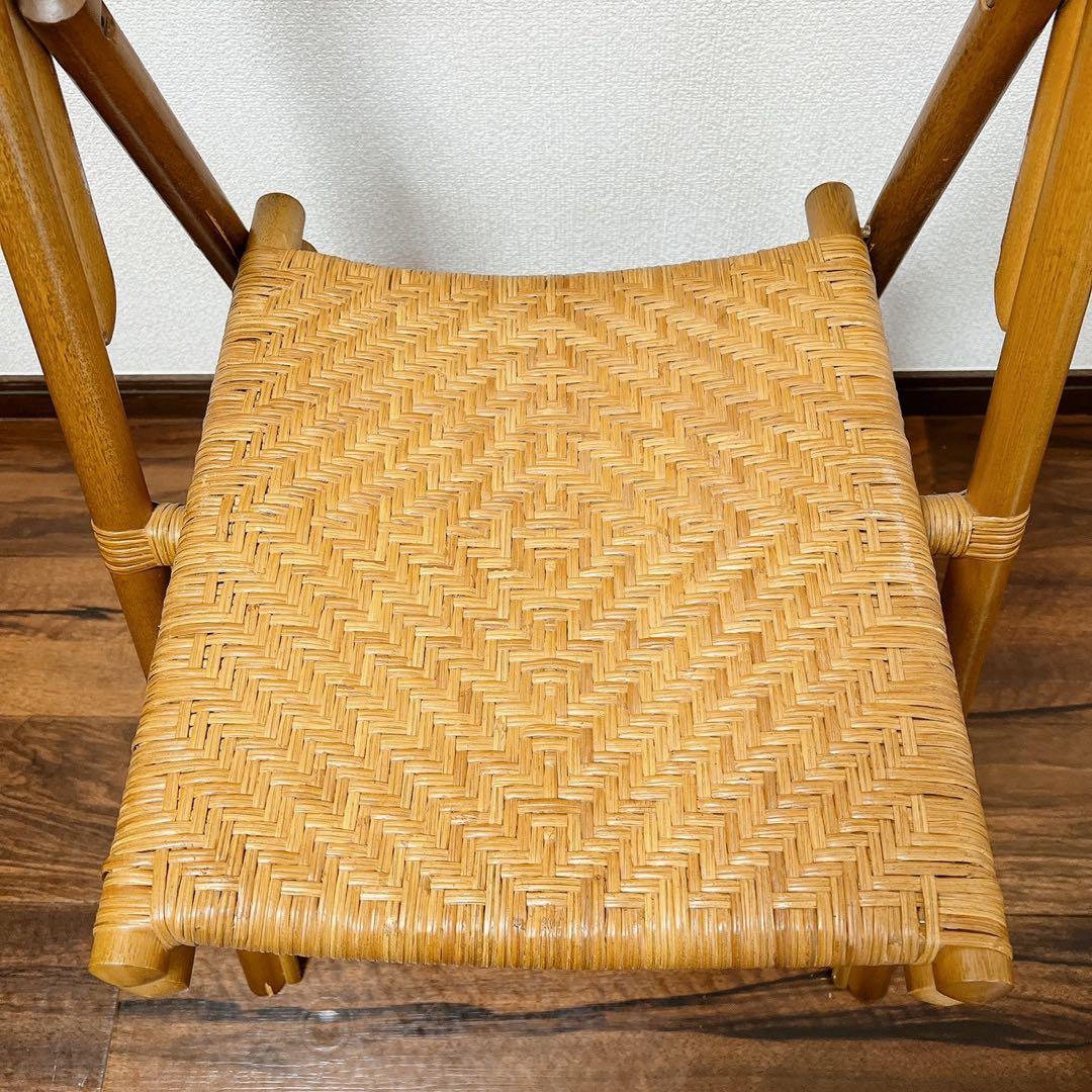 ラタン 折りたたみ椅子 2脚セット 籐家具フォールディングチェア 昭和レトロ椅子