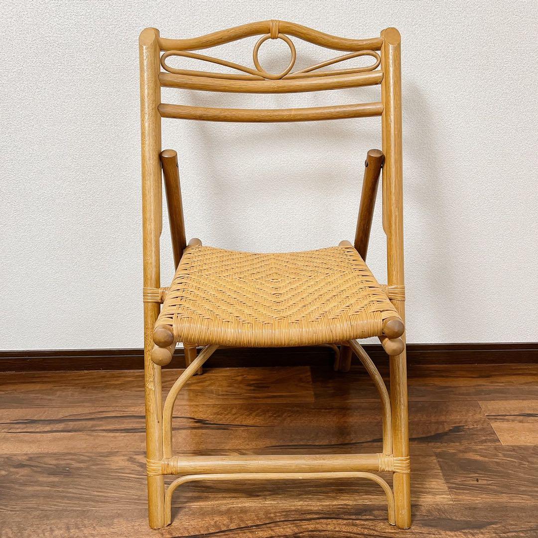 ラタン 折りたたみ椅子 2脚セット 籐家具フォールディングチェア 昭和レトロ椅子