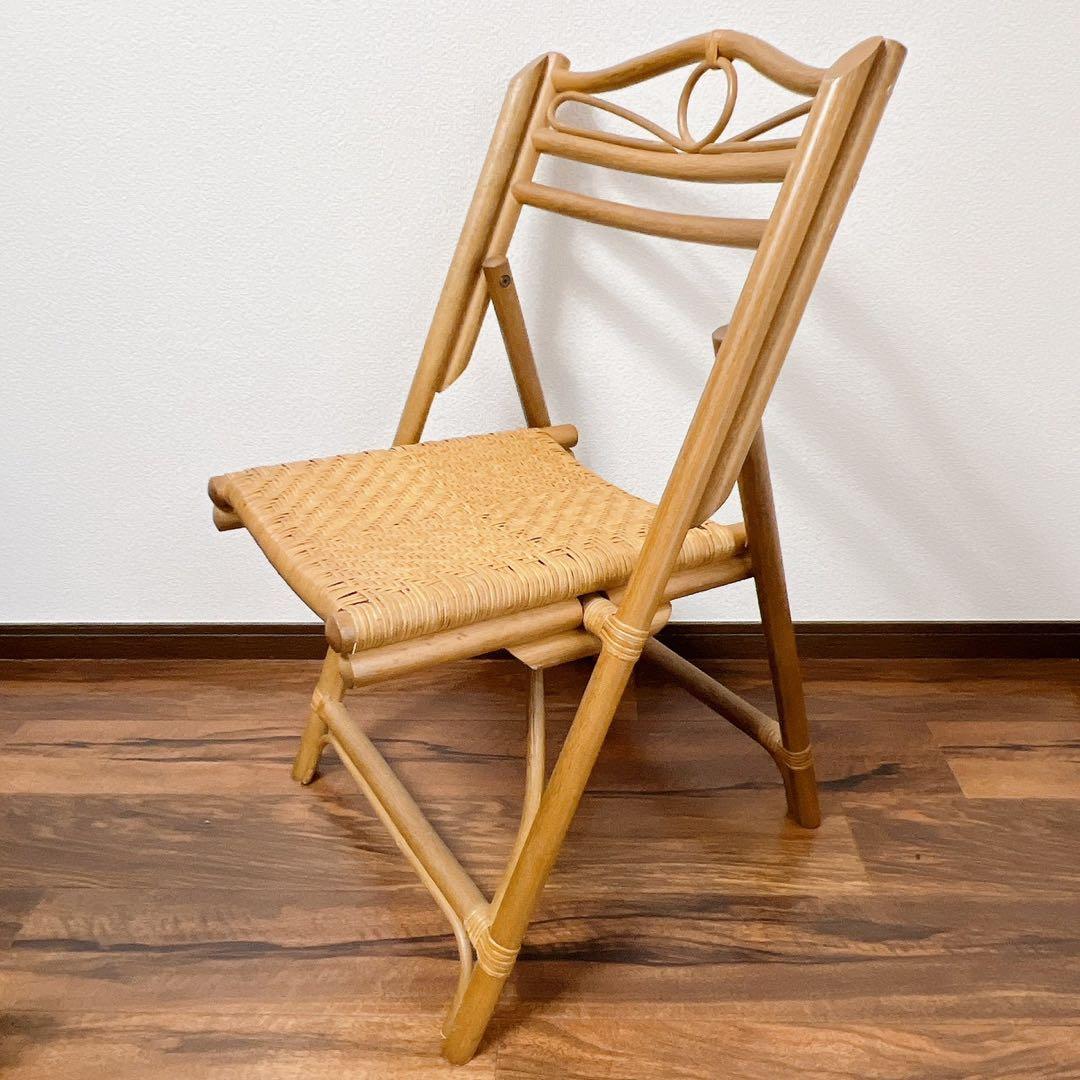 ラタン 折りたたみ椅子 2脚セット 籐家具フォールディングチェア 昭和レトロ椅子